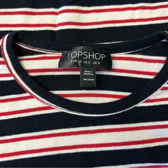 TOPSHOP Y2K Multi Striped Crop Lettuce Top Red Black Cream Size 2 - Picture 11 of 11
